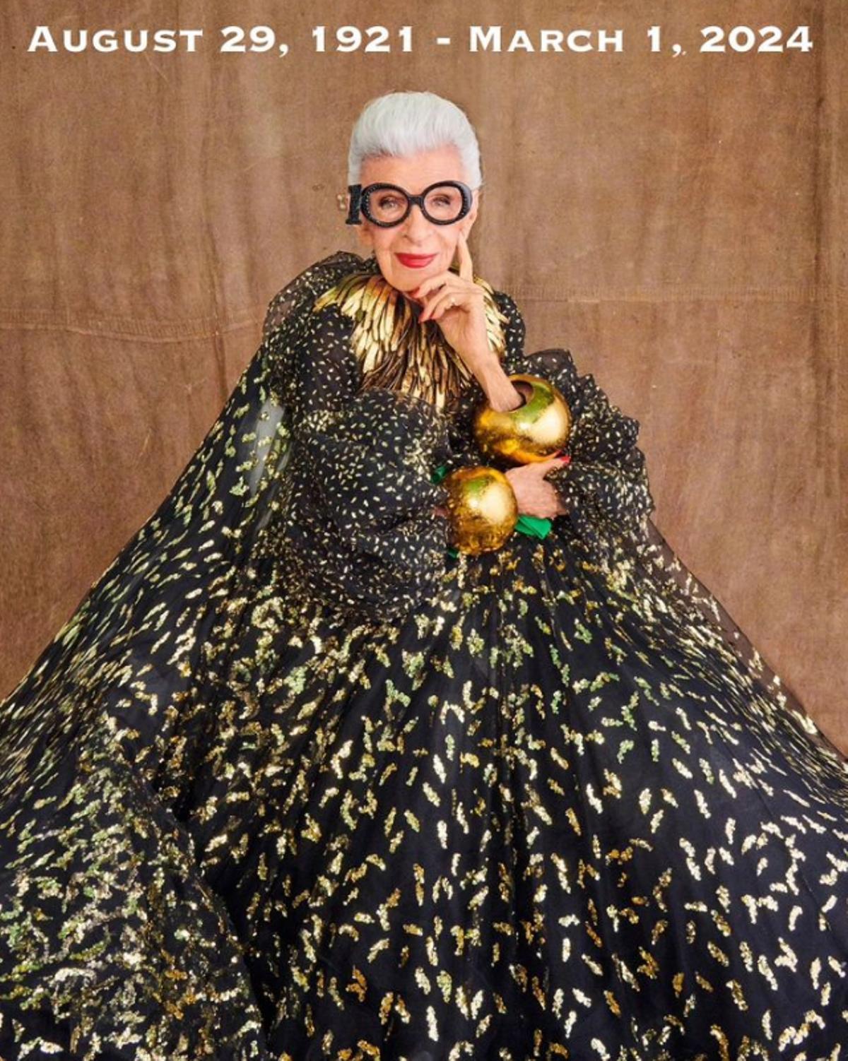 Iris Apfel, retratada con motivo de su 100º aniversario.