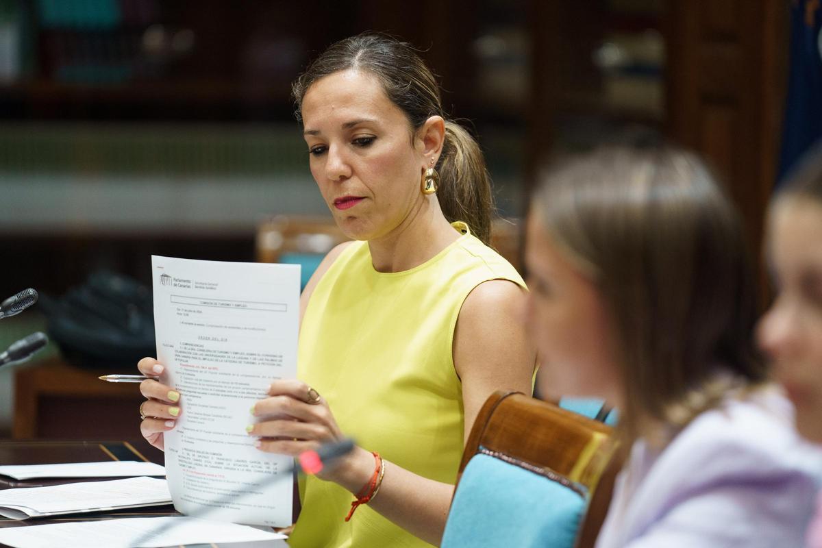 La consejera de Turismo, Jessica de León, durante su comparecencia ayer en el Parlamento.