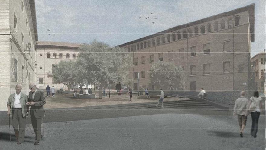 Recreación de la futura imagen de la plaza de la Constitución de Barbastro, tras el proyecto de reurbanización.