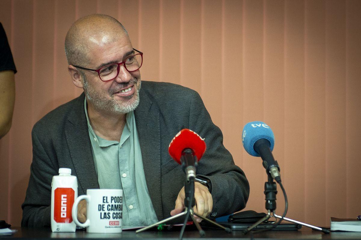 El secretario general de CCOO, Unai Sordo, en su encuentro con los medios de comunicación de este miércoles.