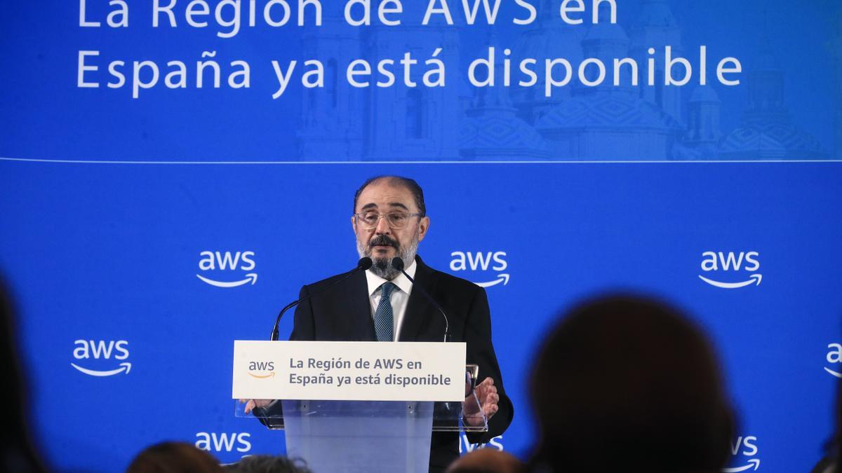Lambán, durante su intervención en el encuentro empresarial &#039;La innovación en la nube como oportunidad para España&#039;.