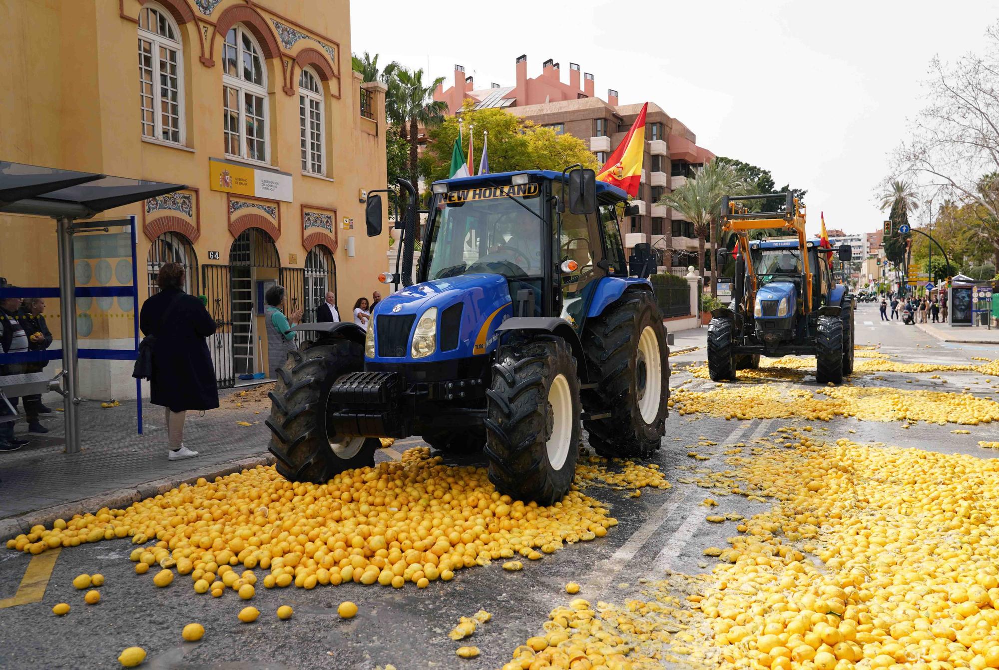 Concentración de agricultores en las puertas de la Subdelegación de Gobierno de Málaga, en el Paseo de Sancha.