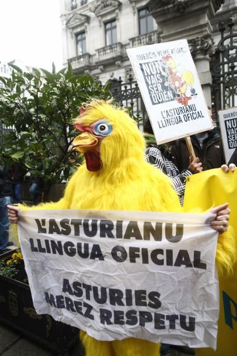 Protesta ante la junta por la oficilidad del asturiano