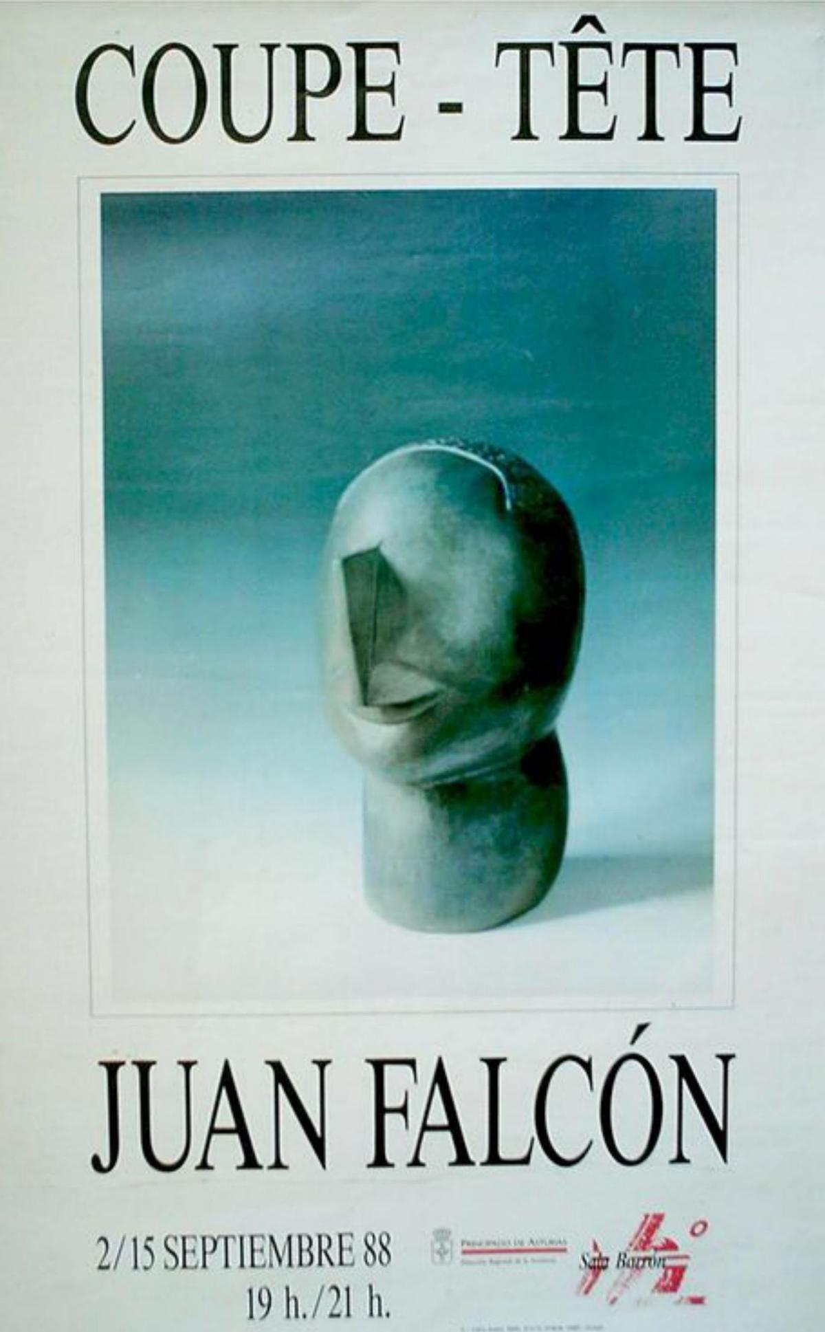 1. Juan Falcón en su estudio de La Texuca (Bimenes). 2. Exposición en la galería Marta Llames. 3. La osa y su cría (1992) escultura en bronce situada en Santo Adriano de Tuñón. 4. Cartel de la exposición Coupe- tête en la Sala Borrón (1988). 5 . Estudio de la obra «El jardín» (1998) en depósito en el Museo de Bellas Artes de Asturias. 6. Cartel para la Consejería de Sanidad del Principado de Asturias. «La máquina traga pilule» (1991)|   | ARCHIVO FAMILIAR / GOYO LLAMES