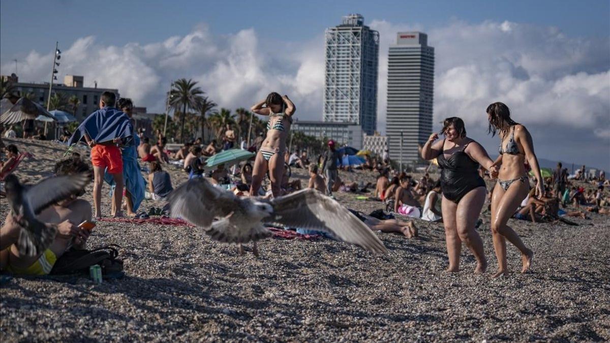 Ambiente veraniego en la playa de la Barceloneta