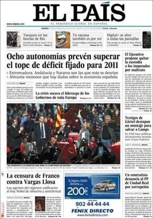’El País’ destaca dins que Caruana demana per a Gibraltar el mateix estatuts d’Andorra; la manifestació d’ahir a Madrid de 5.000 funcionaris de presons pels seus sous i contra la massificació, i que Michael Douglas torna a somriure després de recuperar-se d’un càncer.