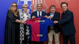 Rosa Romà, Joan Laporta, Sígfrid Gras y David Carabén, en el acto de presentación de El nou clam