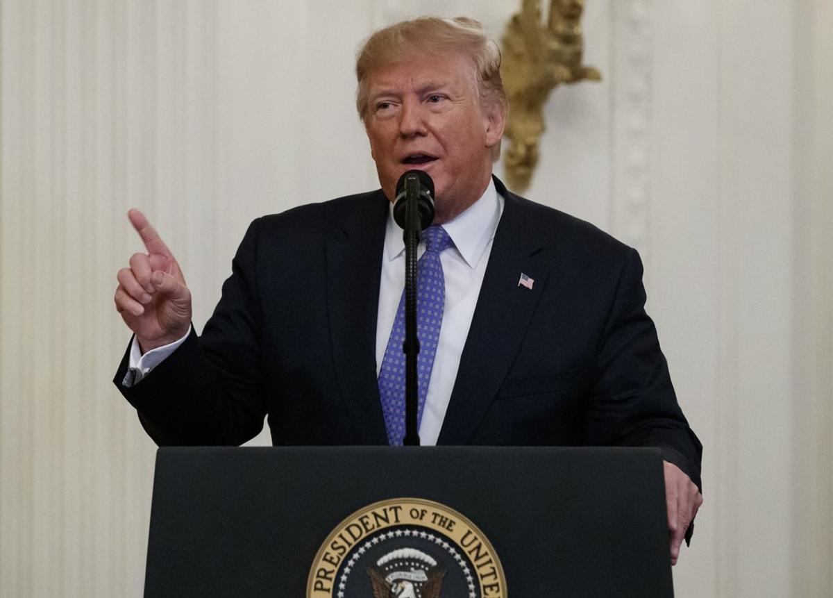 President Donald Trump speaks before awarding the Medal of Honor to Army Staff Sgt  David Bellavia in the East Room of the White House in Washington  Tuesday  June 25  2019  for conspicuous gallantry while serving in support of Operation Phantom Fury in Fallujah  Iraq  AP Photo Carolyn Kaster