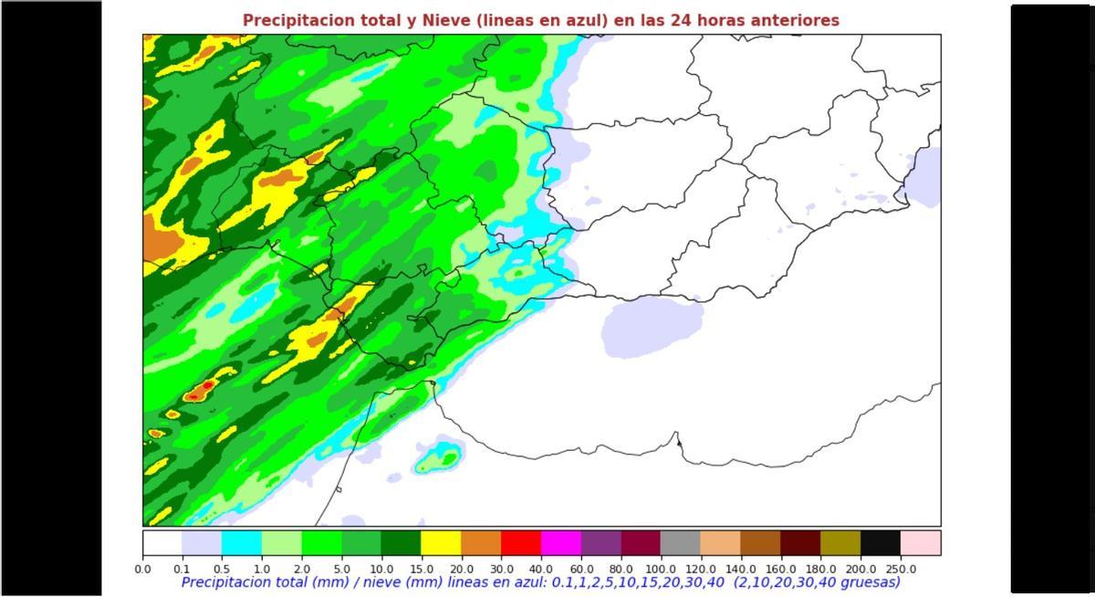Mapa con la probabilidad de precipitaciones en Andalucía hoy martes, 13 de enero.