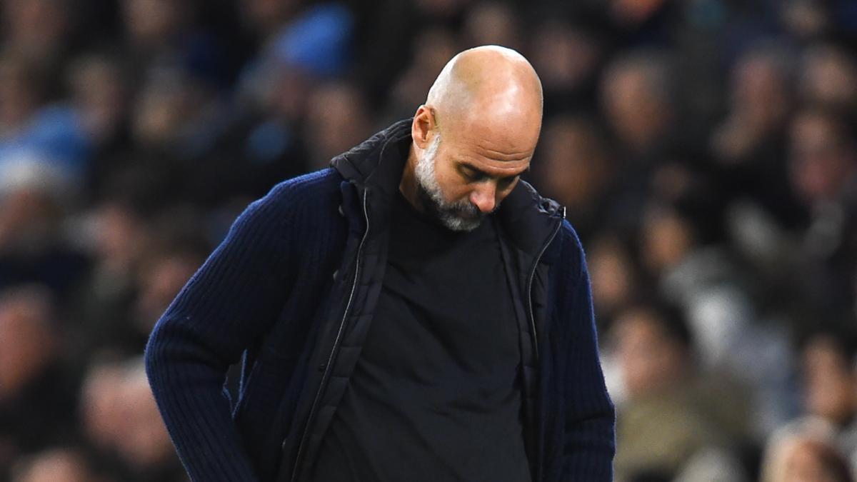 Pep Guardiola, triste tras perder contra el United (1-2)