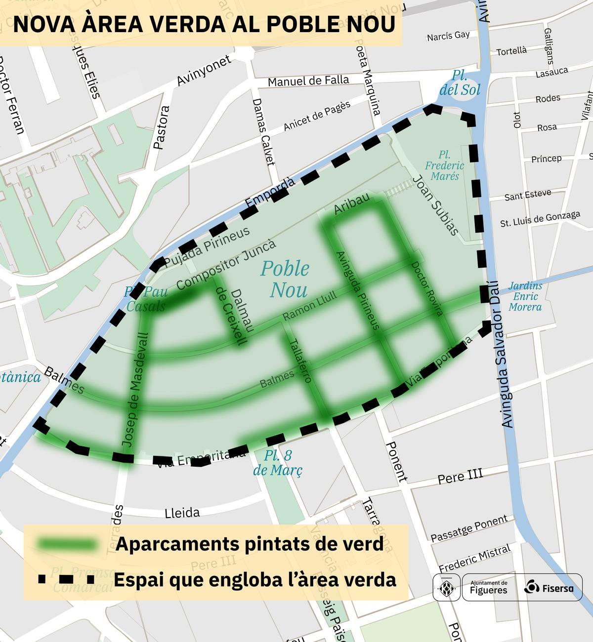 Plànol de delimitació de l'àrea verda del Poble Nou
