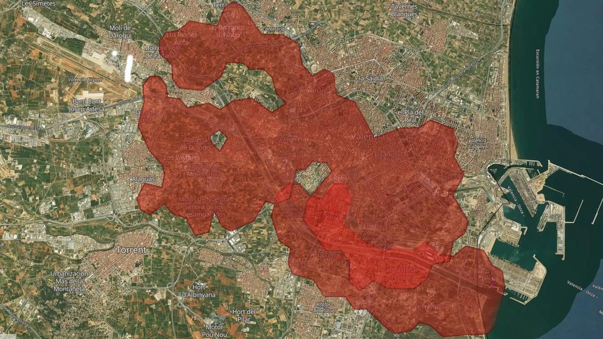 Superficie quemada en Villanueva de Viver sobre València