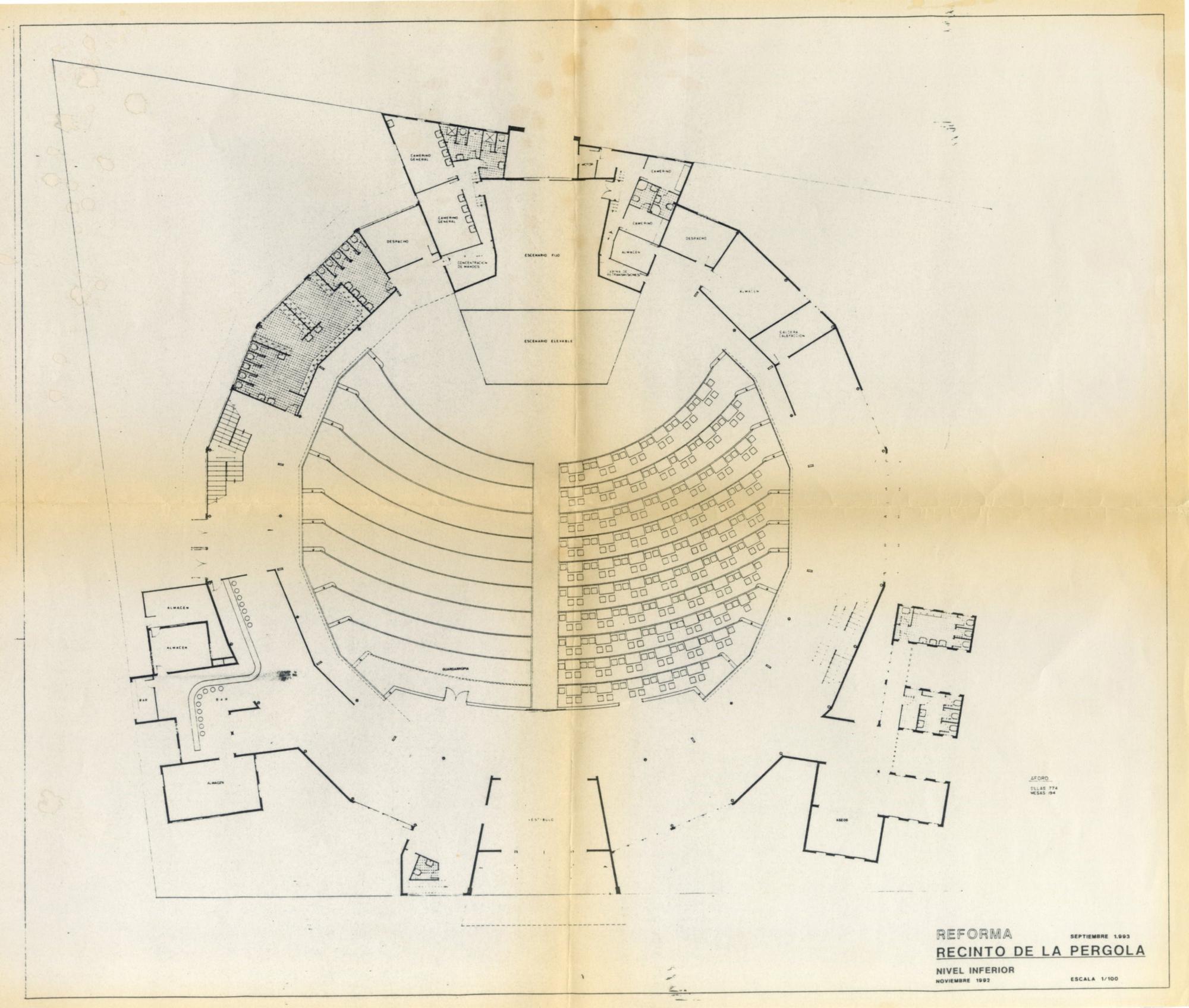 Plano de la última remodelación de la Pérgola, de principios de los años 90.