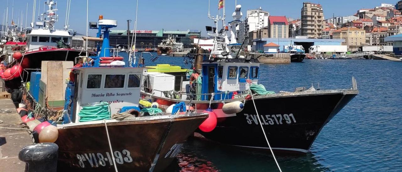 Barcos de cerco amarrados en el muelle de O Berbés