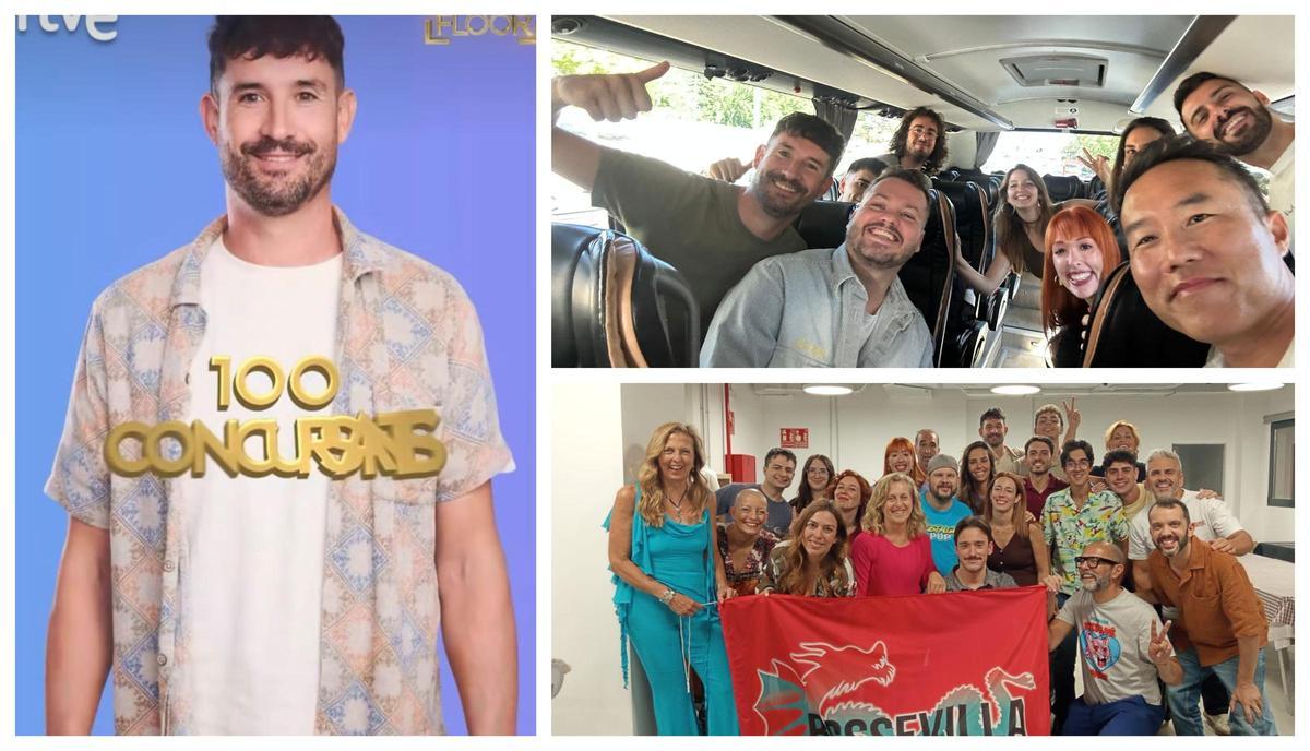 Toño (i), uno de los tres concursantes de Castellón en The Floor. A la derecha, fotos de grupo de los concursantes del programa.