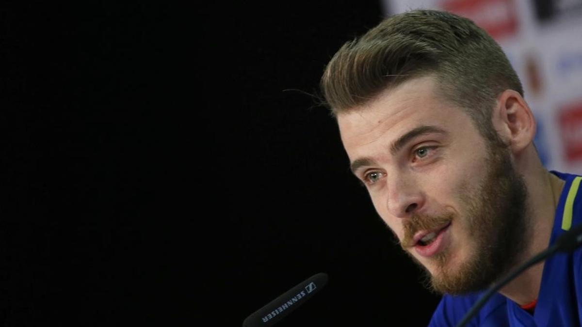 David de Gea, durante su comparecencia ante la prensa en la que ha negado cualquier implicación en el 'caso Torbe'.