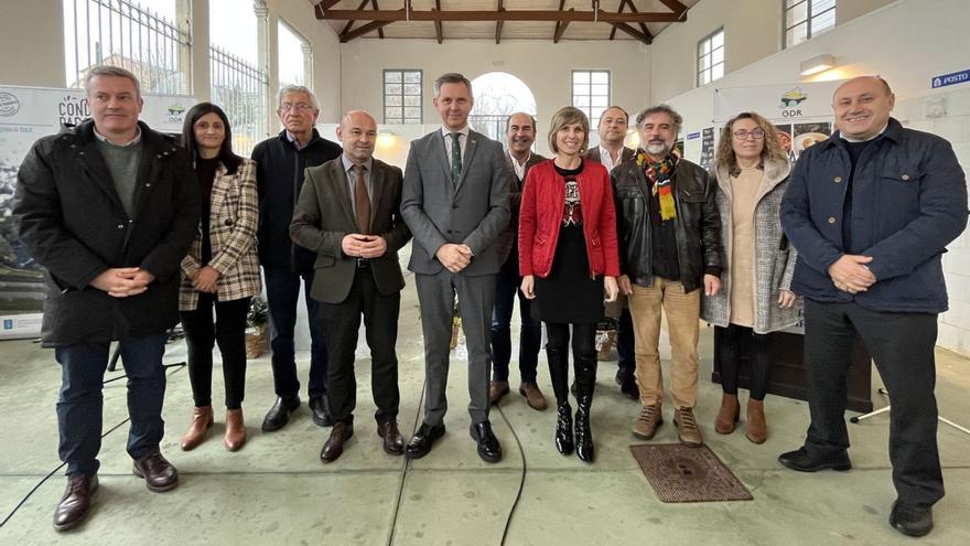 Miñones y Nava Castro, ayer con los alcaldes y alcaldesas de la comarca, en la presentación del plan. |  // D.P.