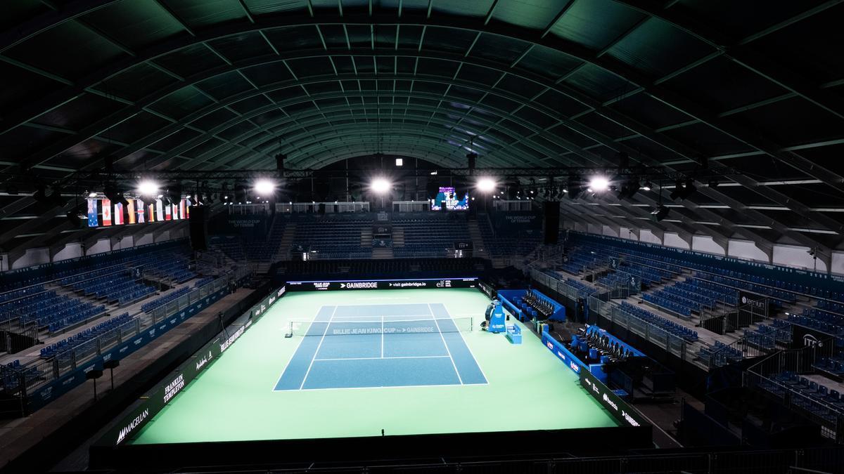 Preparativos en Málaga para el inicio de la Billie Jean King Cup 2024.