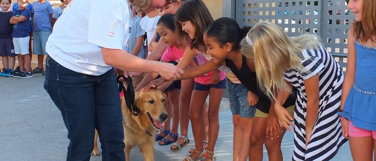 Los alumnos pudieron acariciar a los perros, que les mostraron todo su cariño.