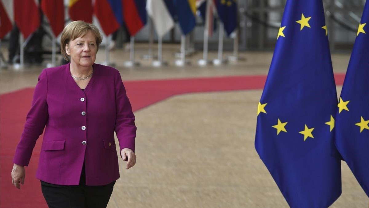 La cancillera alemana, Angela Merkel, a su llegada a la cumbre de Bruselas, este martes.