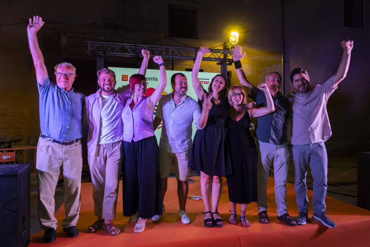 Noche electoral en Compromís-Sumar en la plaza del Pilar tras las generales de julio de 2023.