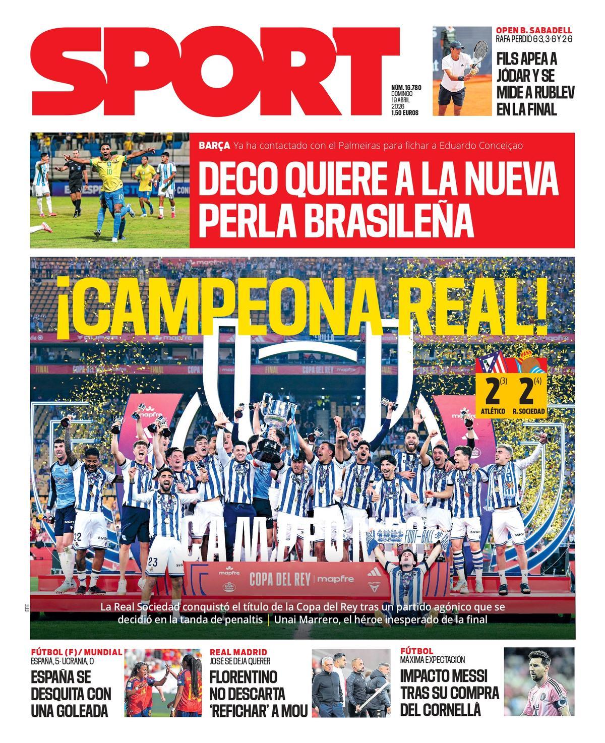 Esta es la portada de SPORT de hoy domingo, 19 de abril de 2026