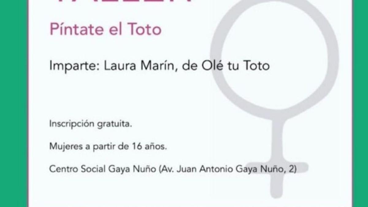 Cartel del Ayuntamiento de Soria sobre unas jornadas feministas, que incluyen un taller que lleva por título “Píntate el toto”.