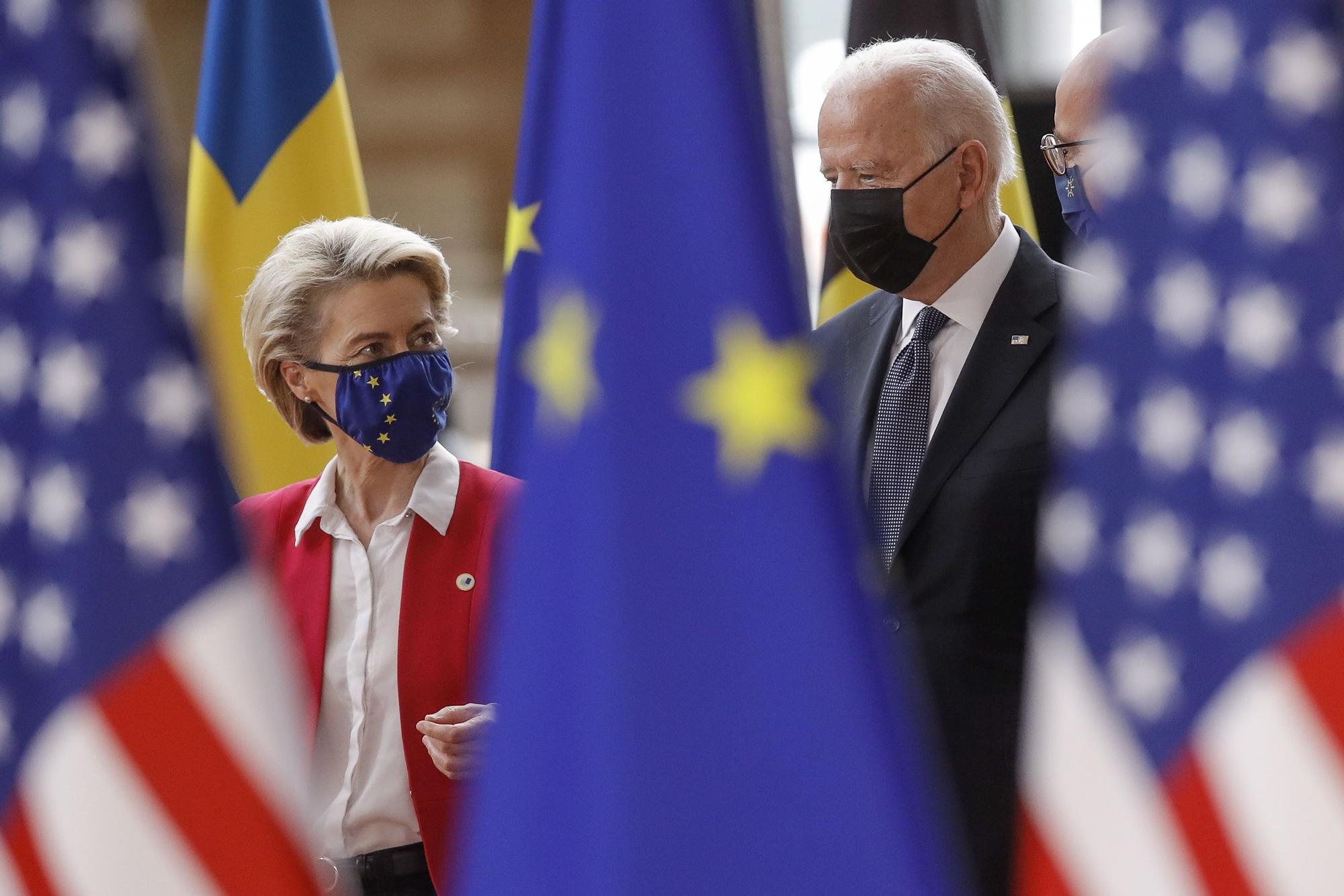 El presidente de EEUU, Joe Biden, y la presidenta de la Comisión Europea, Ursula von der Leyen, en Bruselas.