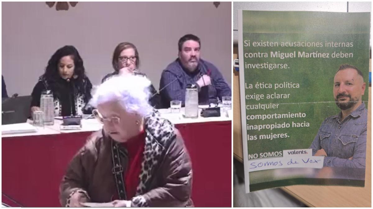 Octavilla repartida por una militante de Vox contra el consejero de distrito Miguel Martínez en el pleno de Sants-Montjuïc