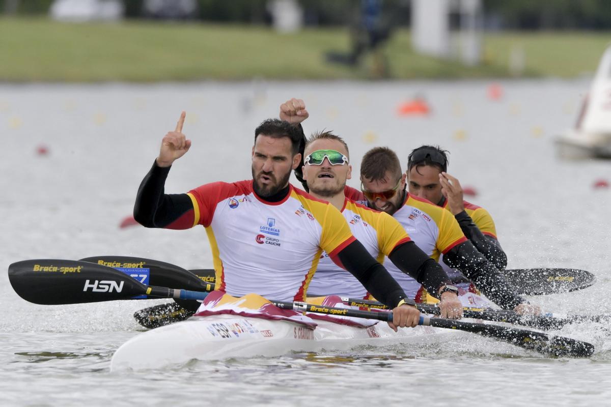 Saul Craviotto, Marcus Walz, Carlos Arévalo y Rodrigo Germade, en el K4 500 de los JJOO de París 2024.