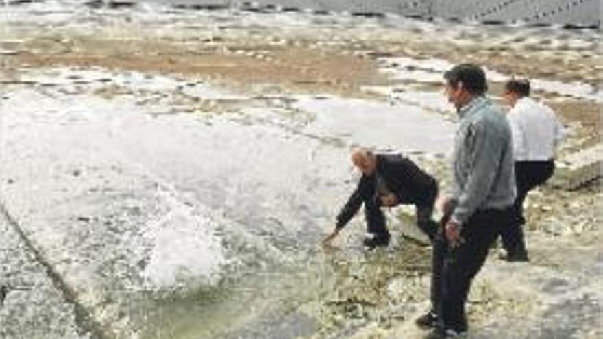 Agricultores observan la llegada del agua del Júcar a Elche.