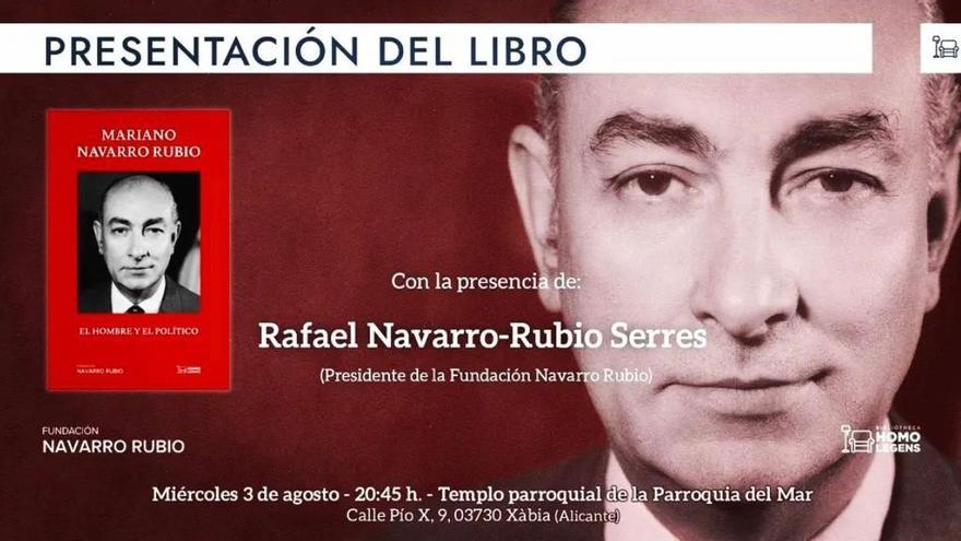 El cartel que anuncia la presentación del libro en la iglesia del puerto de Xàbia