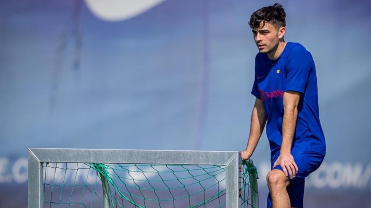 Pedri, en un entrenamiento del Barça en la semana previa al clásico liguero con el Madrid.