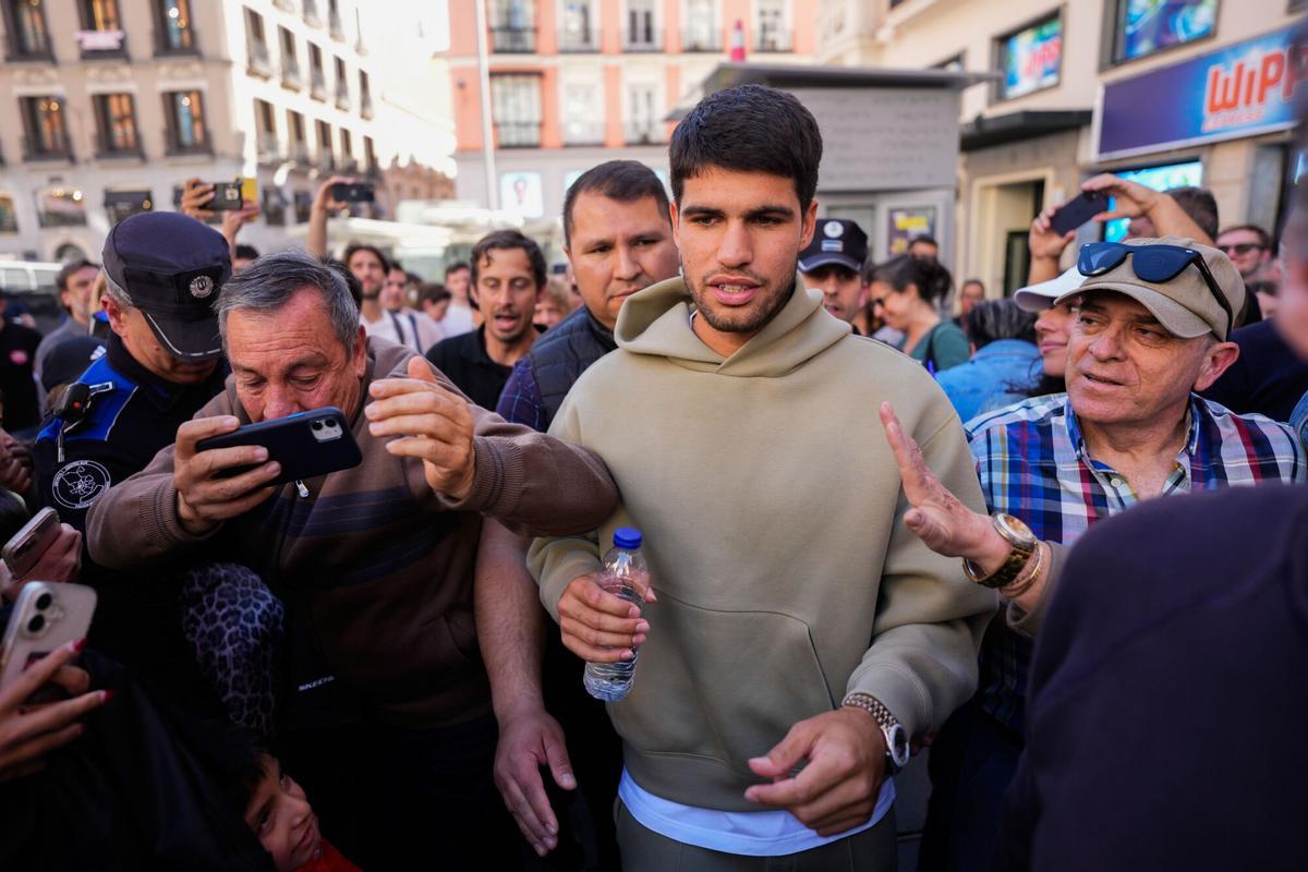 Carlos Alcaraz, este miércoles, en un evento publicitario en Madrid.