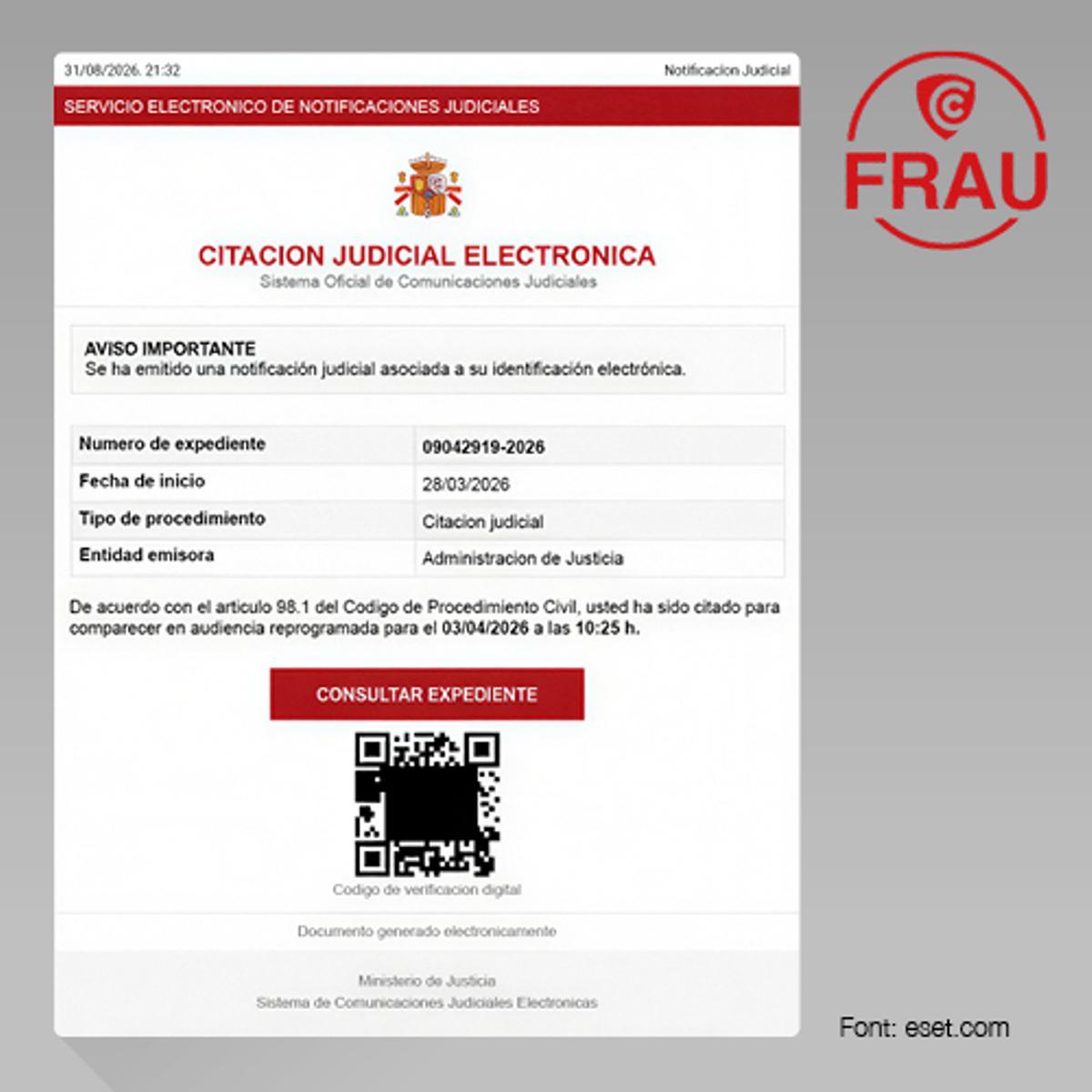 Imagen de una notificación fraudulenta