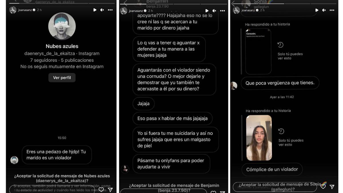Insultos publicados en la cuenta de Instagram de Joana Sanz
