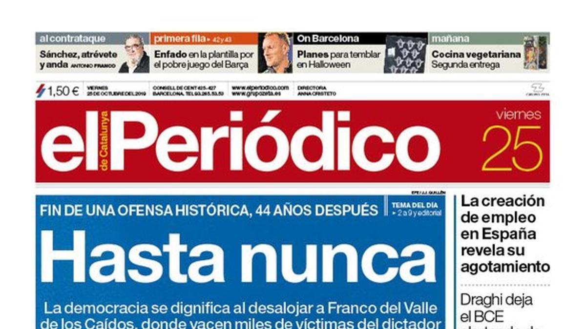 Portada EL PERIÓDICO del 25 de octubre de 2019