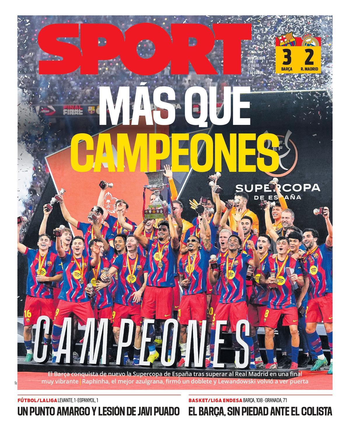 Esta es la portada de SPORT de hoy lunes, 12 de enero de 2026