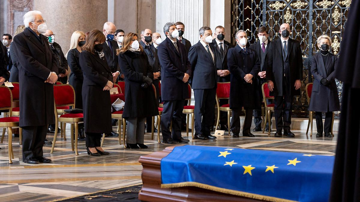 Funeral por el presidente del Parlamento Europeo, David Sassoli, en la iglesia de Santa María de los Ángeles de Roma.