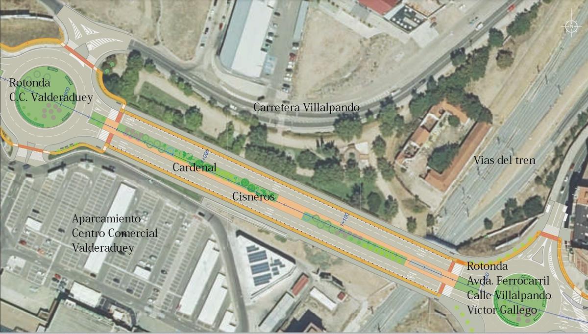 Tramo de obras de la ZA-20 (Cardenal Cisneros) entre las rotondas del Centro Valderaduey y La Villarina