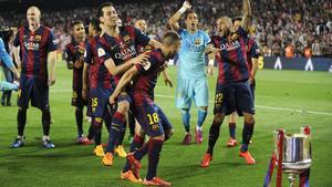 El Barça celebra la Copa de 2015 en el Camp Nou, tras vencer al Athletic por 3-1