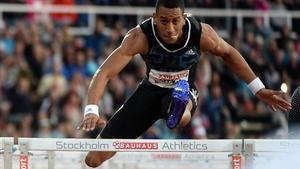 Orlando Ortega, en la carrera de 110 vallas de Estocolmo.