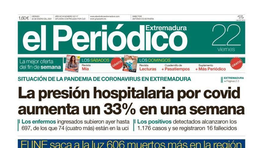 Esta es la portada de EL PERIÓDICO EXTREMADURA correspondiente al día 22 de enero del 2021