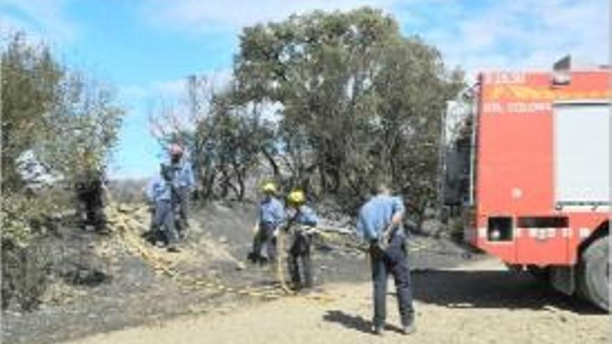 Uns bombers remullen la zona de l&#039;incendi del Mas Boscà.