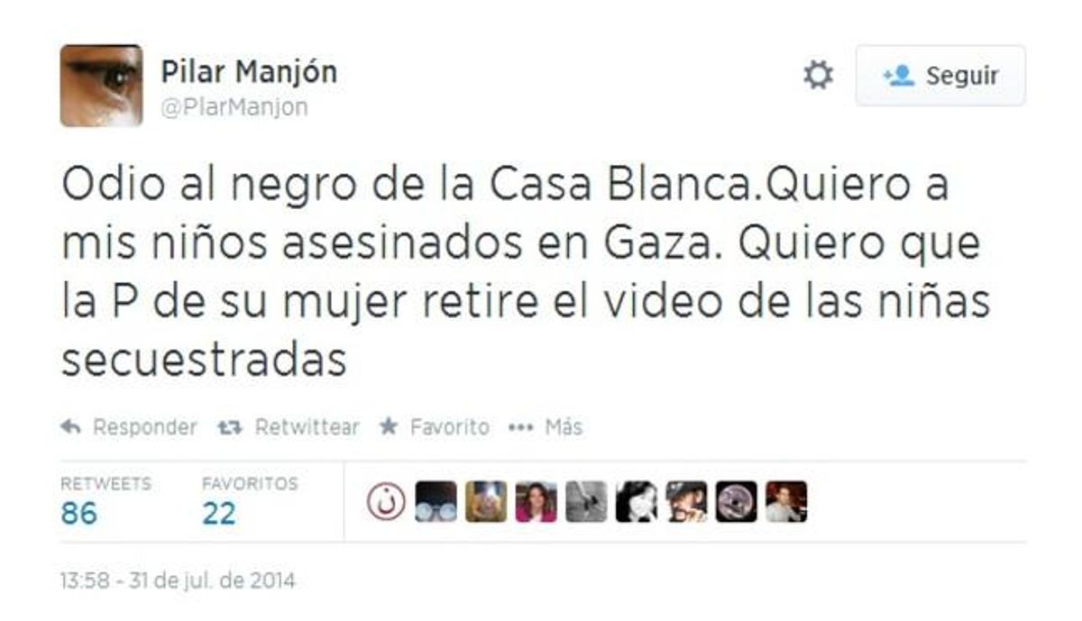 El tuit de Pilar Majón dedicat a Barack Obama.