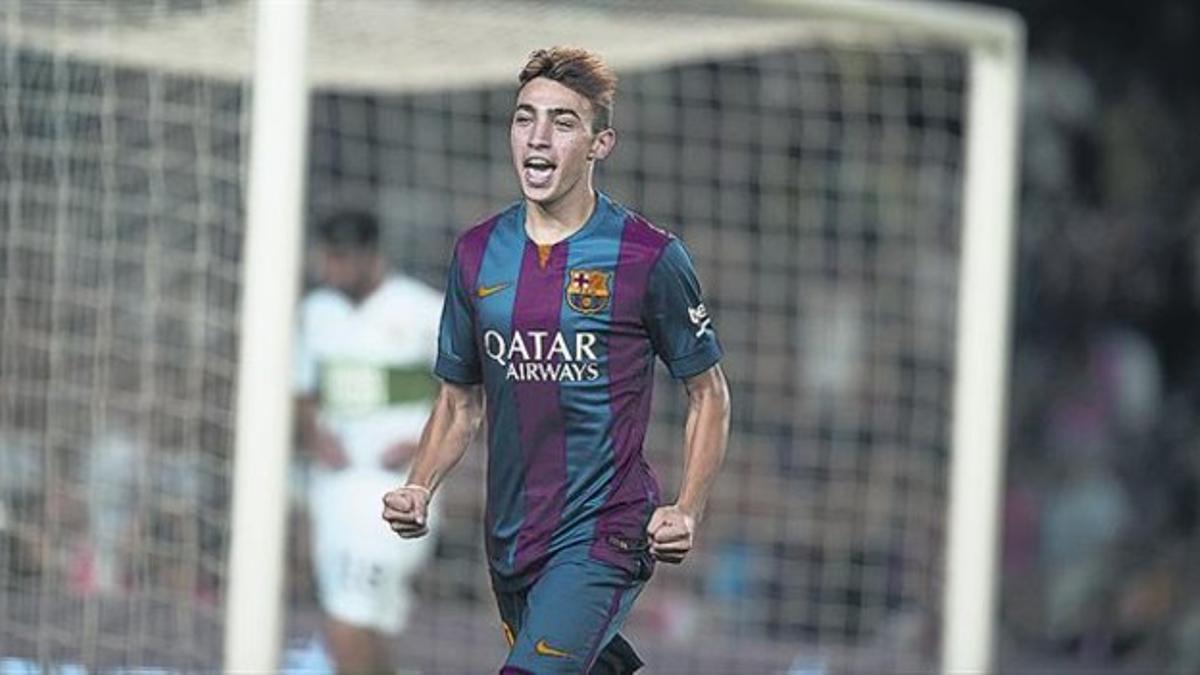 Munir celebra su gol al Elche el pasado domingo en el Camp Nou.