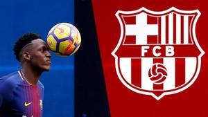 Yerry Mina durante su presentación en el Camp Nou.