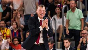 Jasikevicius, en su etapa en el Barça en un partido en el Palau Blaugrana.