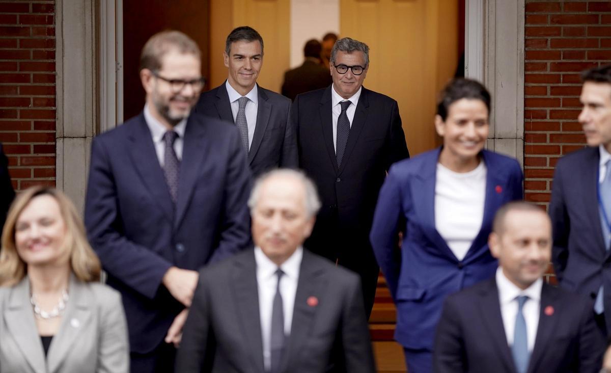 Pedro Sánchez, presidente del Gobierno y Aziz Akhannouch, presidente del Gobierno de Marruecos. XIII Reunión de Alto Nivel España - Marruecos.