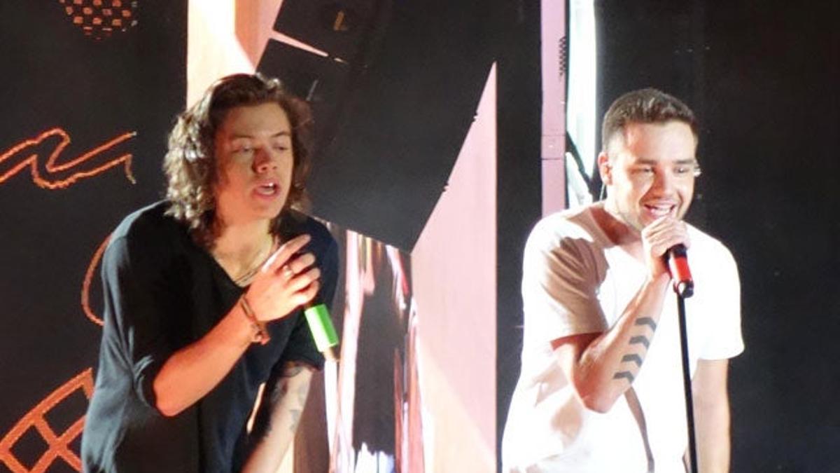 Harry Styles y Liam Payne cantando sobre el escenario desplegado en Sídney